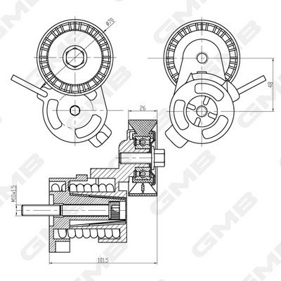 GMB Belt Tensioner V-Ribbed Belt GAT21490
