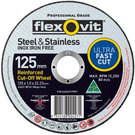 Flexovit Cut-Off Wheel Metal 125 X 1.6 X 22mm 15127016