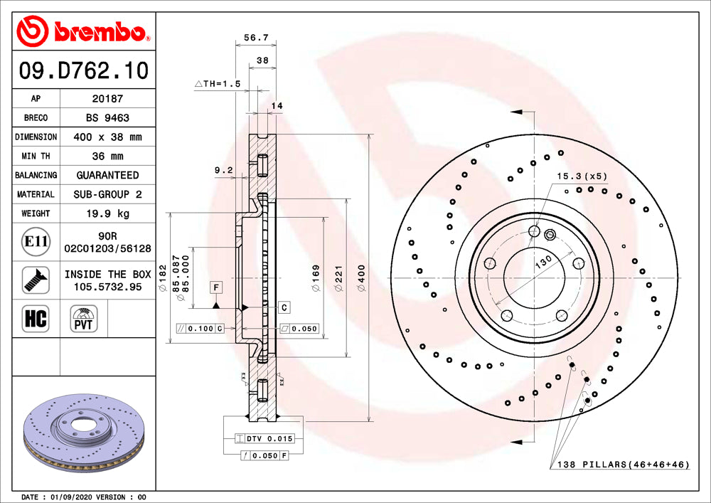 Brembo Brake Disc Single 09.D762.10