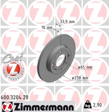 Zimmermann OE Coat Z Brake Rotor Single 239mm Front 600.3204.00