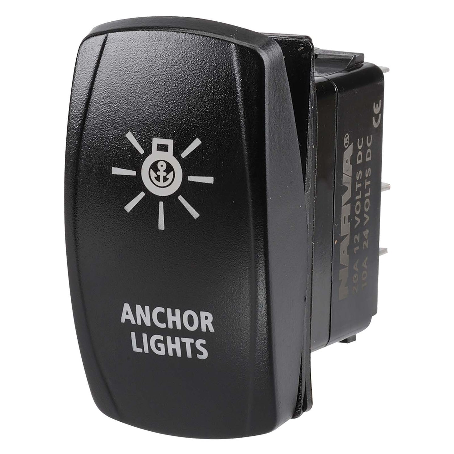 Narva SeaLED Rocker Switch Off/On Spdt 12/24V Blue LED Illuminated Anchor Lights Symbol (Contacts Rated 20A @ 12V) 63255BL