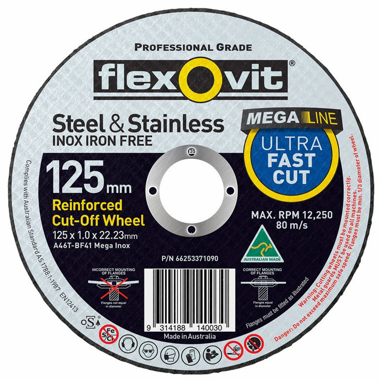 Flexovit Mega Line Ultra Thin Cut Off Disc S/S 125x1x22.23mm 66253371090
