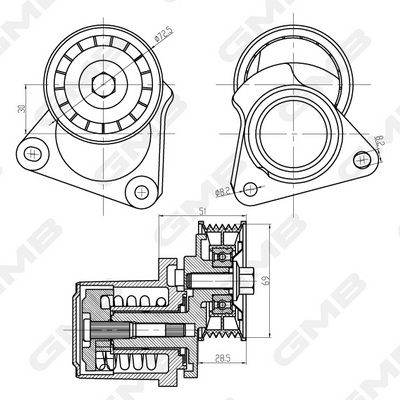 GMB Belt Tensioner V-Ribbed Belt GAT32380