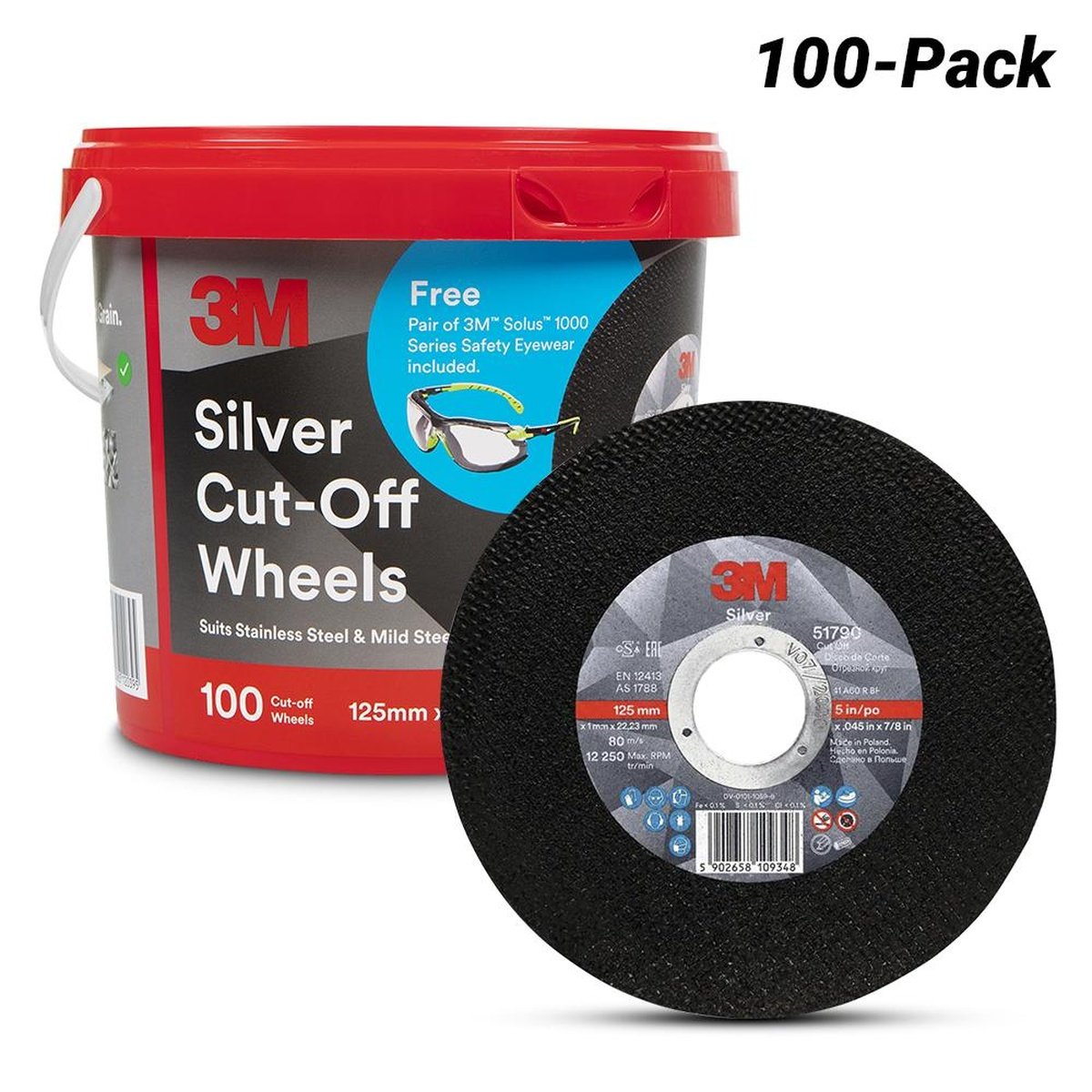 3M Cut-Off Wheels Bucket Silver 125x1x22.23mm 100 Pack AC019441313