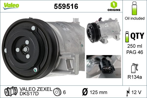 Valeo Air Conditioning Compressor 12V DKS17D 559516