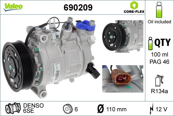 Valeo Air Conditioning Compressor 12V 6SE 690209