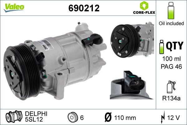 Valeo Air Conditioning Compressor 12V 5SL12 690212