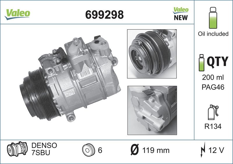 Valeo Air Conditioning Compressor 12V 7SBU16 699298