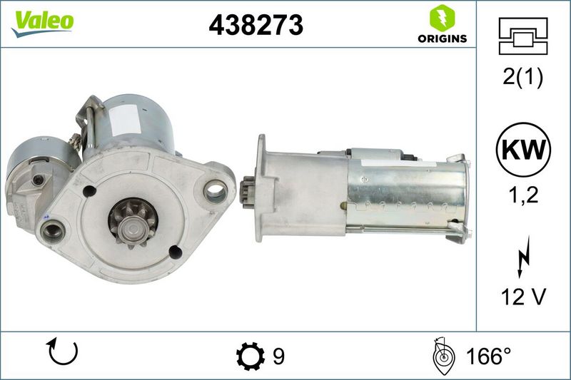 Valeo Starter Motor 12V 9Th Cw 438273