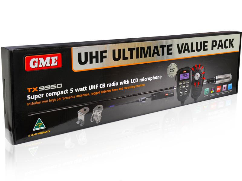 GME Compact Two Way UHF CB Radio 5W 80CH Ultimate Value Pack TX3350UVP