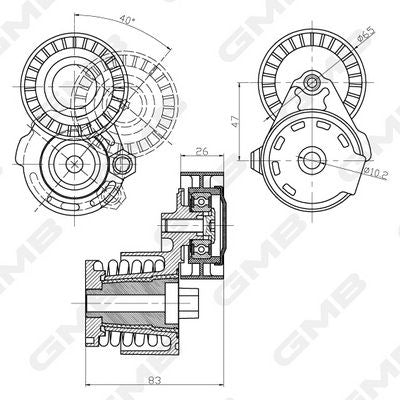 GMB Belt Tensioner V-Ribbed Belt GAT20590