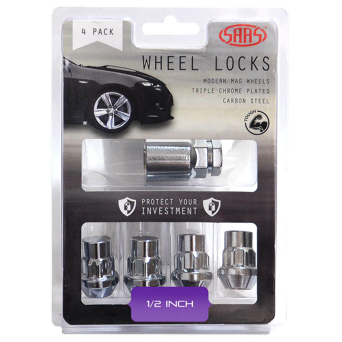 SAAS Wheel Lock Nut Set Splined Bulge 1/2 4 Pack 913021