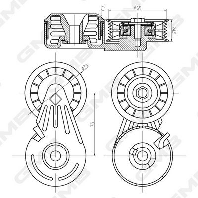 GMB Belt Tensioner V-Ribbed Belt GAT30180