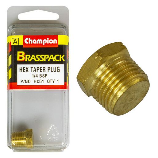 Champion Brass Hex Taper Plug 1/4 BSP HC51
