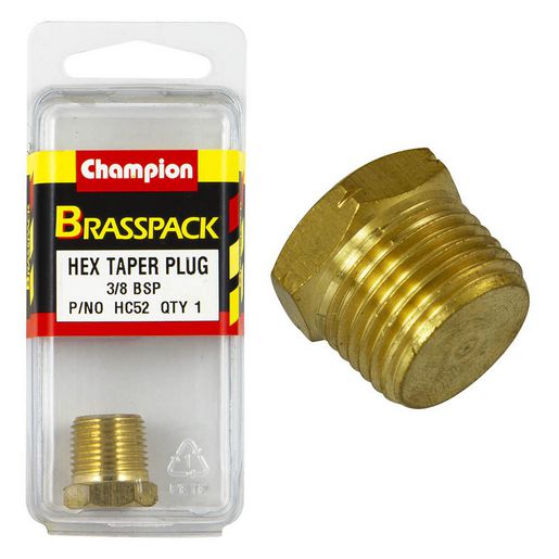 Champion Brass Hex Taper Plug 3/8 BSP HC52