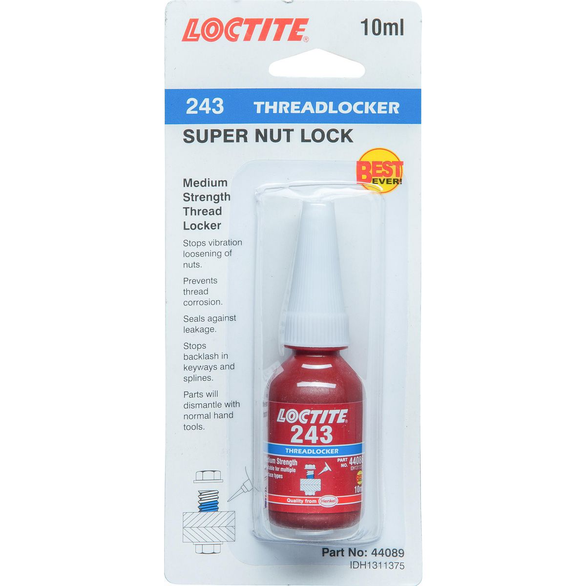Loctite 243 Threadlocker Medium Strength 10ml 44089