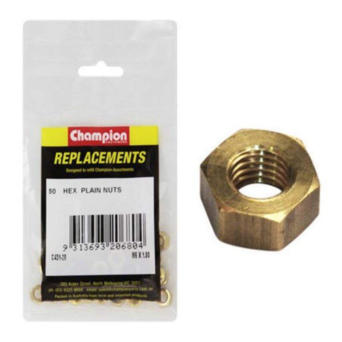 Champion Hex Nut Pack Plain HT M6 x 1.00mm 50Pk C431-20