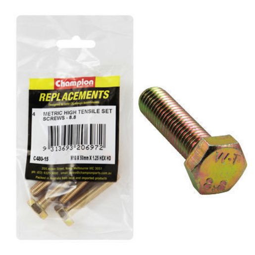 Champion Fasteners Hex Set Screw High Tensile M10 x 50 x 1.25mm Grade 8.8 C480-15