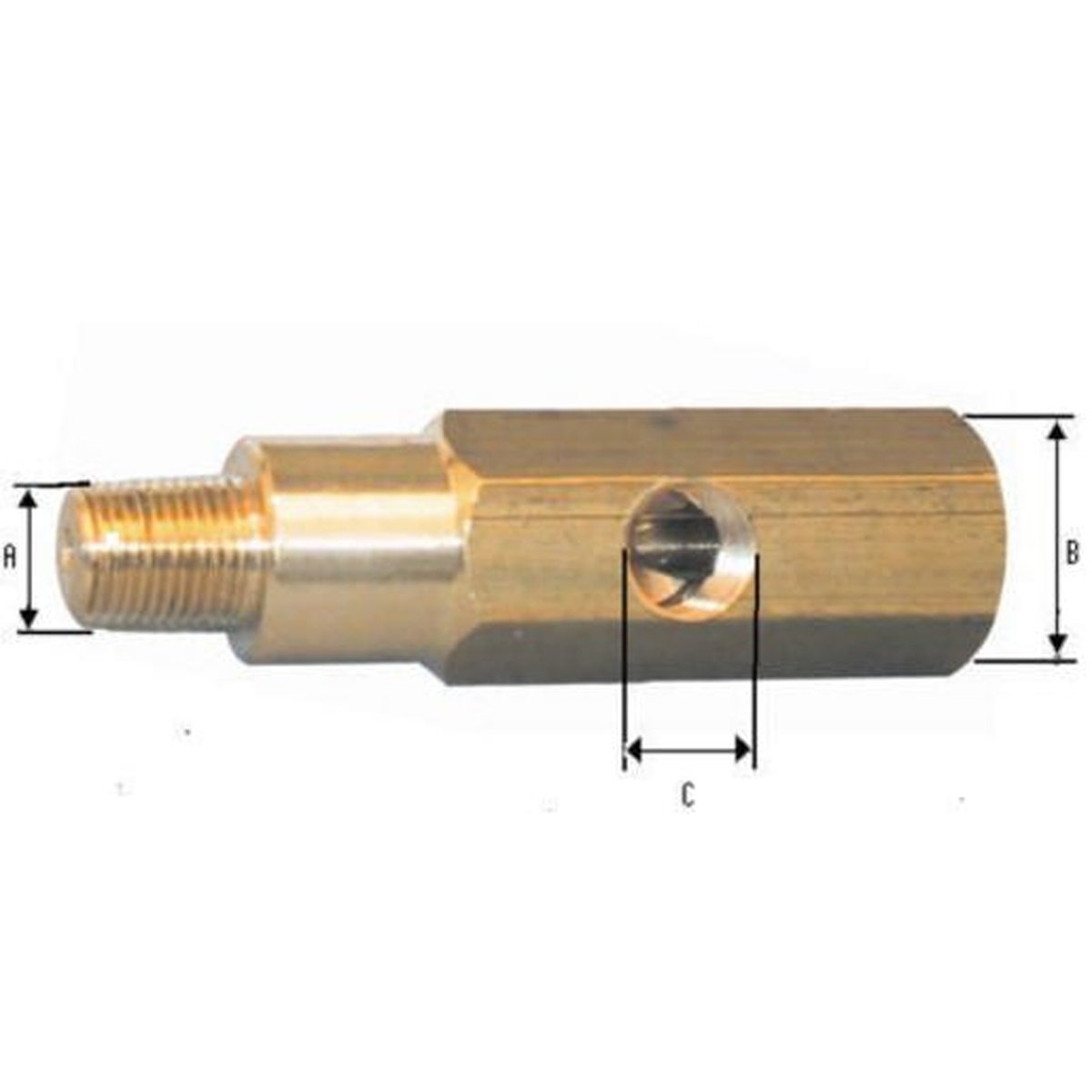 VDO Adaptor T-Piece Brass 1/4in.-27NPTF Thread A/B 1/8in.-27NPTF Thread C 66mm Length 230.032