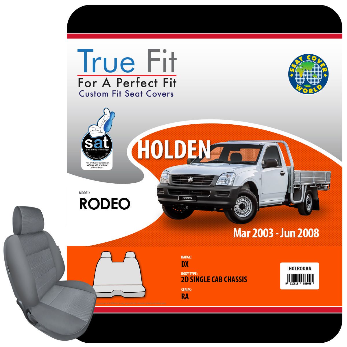 True Fit Tailored Seat Covers Fits Holden Rodeo RA Single Cab 2003 - 2008