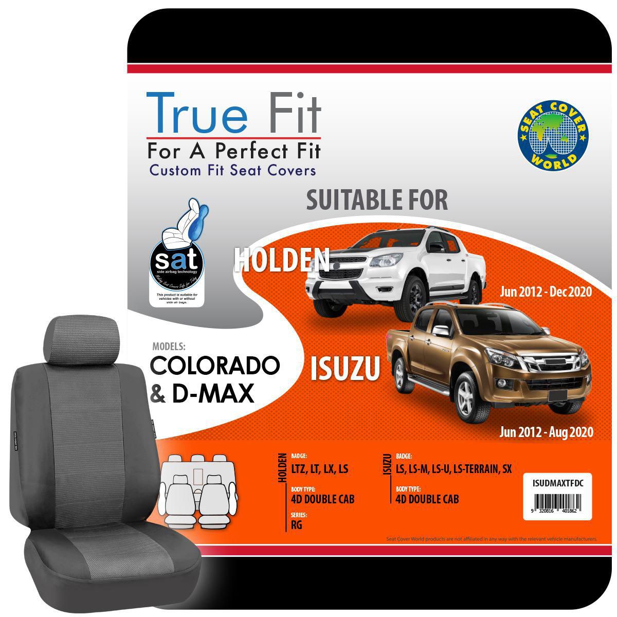True Fit Tailored Seat Covers Fits Isuzu D-Max Dual Cab 2012 - On