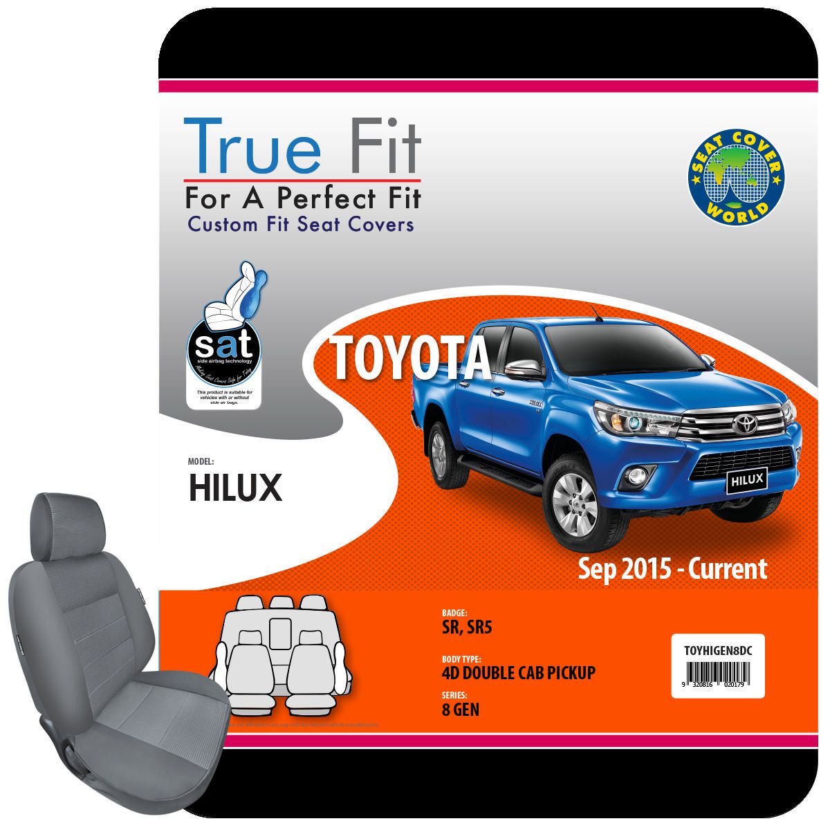 True Fit Tailored Fit Front & Rear Car Seat Covers Polyester, Grey - Set TOYHIGEN8SC