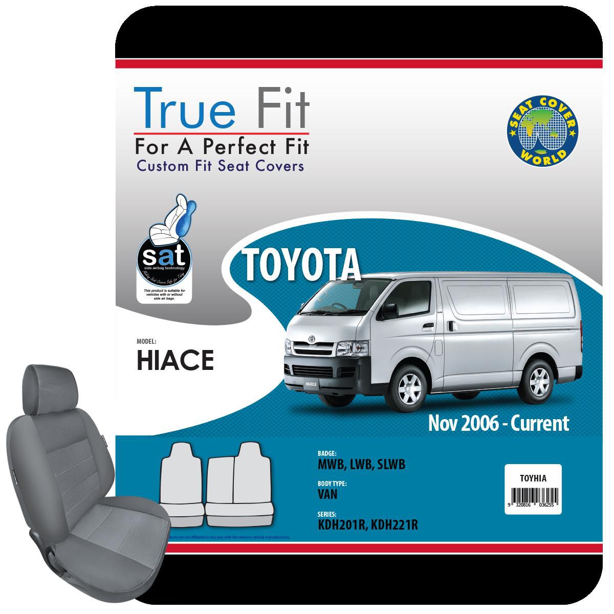 True Fit Tailored Seat Covers Fits Toyota Hiace MWB, LWB & SLWB Single Row 2006 - On