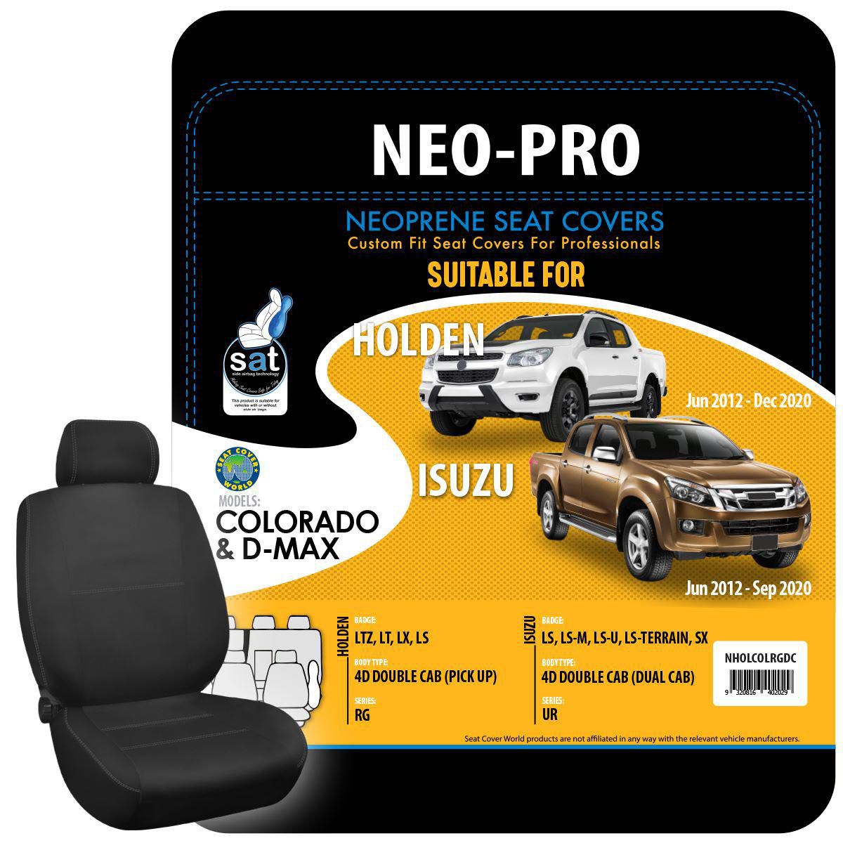 True Fit Tailored Neoprene Seat Covers Fits Holden Colorado LTZ, LT, LX & LS Dual Cab 2012 - On