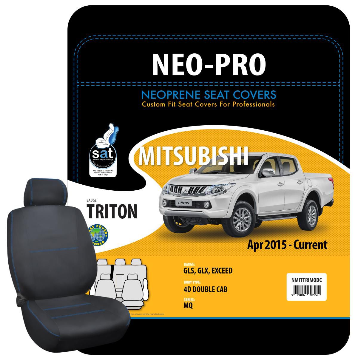 True Fit Tailored Neoprene Seat Covers Fits Mitsubishi Triton MQ GLS, GLX & Exceed Dual Cab 2015 - On