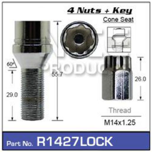 NICE Wheel Lock Bolt Set M14x1.25 (4 Pack) R1427LOCK
