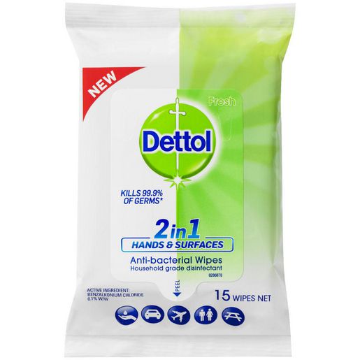Dettol 2In1 H&S Anitbac Wipes 15 3042247