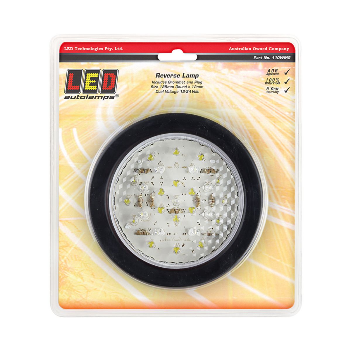 LED Autolamps Reverse Light Round LED w/Rubber Grommet & Plug 12/24V 110WMG