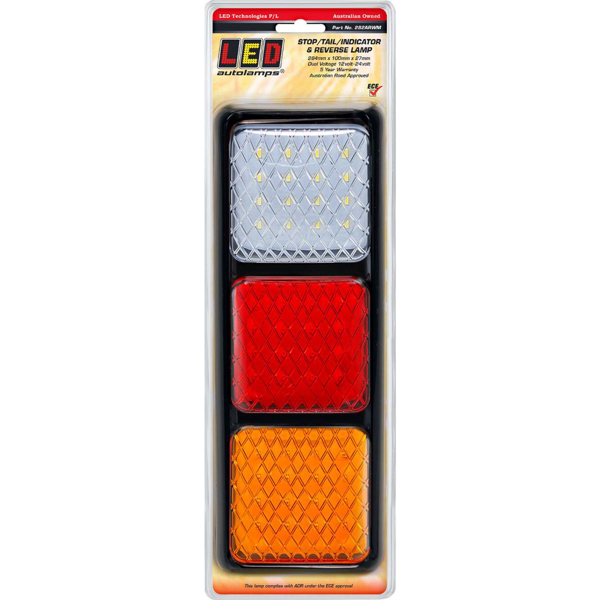 LED Autolamps Stop/Tail/Indicator/Reverse LED Light 12/24V 20cm Cable Blister Pack 282ARWM