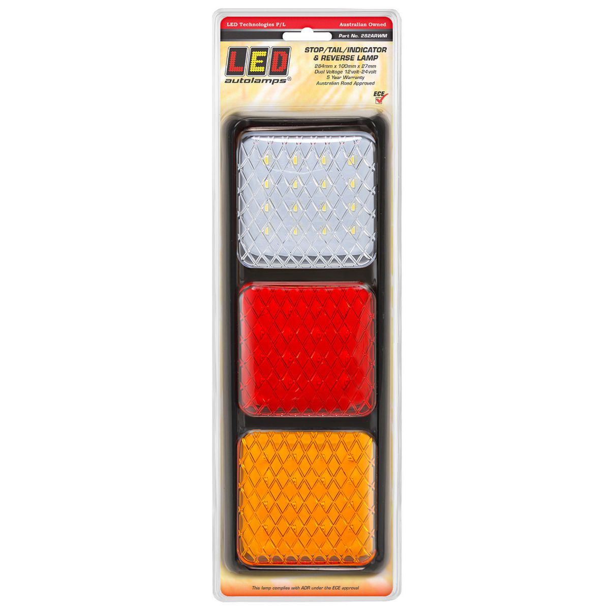 LED Autolamps Stop/Tail/Indicator/Reverse LED Light 12/24V 20cm Cable Blister Pack 282ARWM