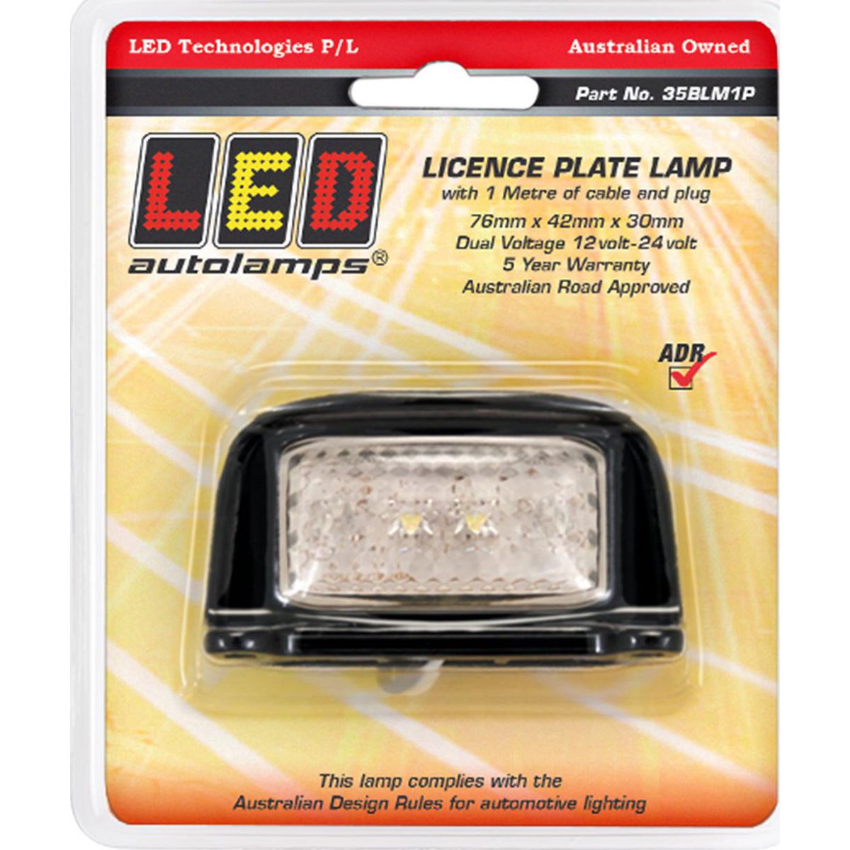 LED Autolamps Licence Plate Lamp with Black Bracket and 1M Cable 76x41x27mm 12-24V 35BLM1P