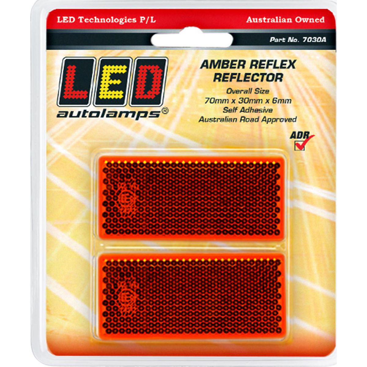 LED Autolamps Reflector Amber 70mmx30x6mm Rectangular 7030A