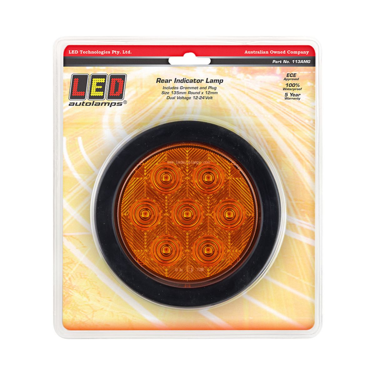 LED Autolamps Indicator Light LED Round w/Rubber Grommet & Plug 12/24V 110AMG