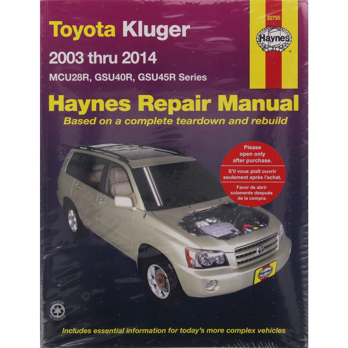 Haynes Repair Manual Suits Toyota Kluger Petrol 03-14 92795