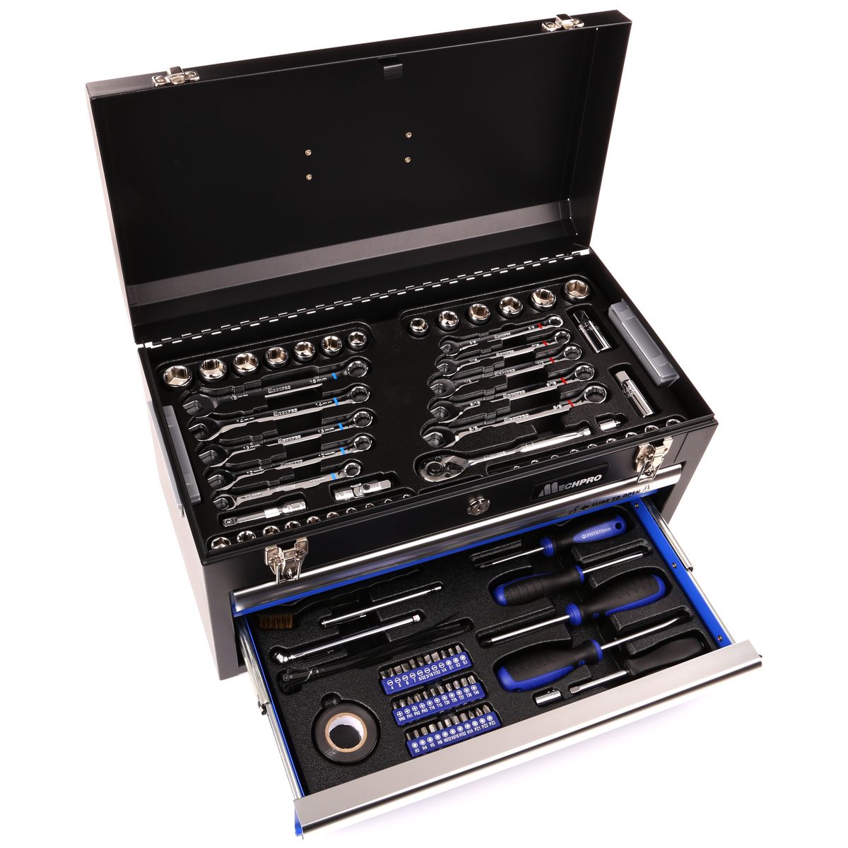 Mechpro Tool Kit with 2 Drawer Chest 1/4In & 3/8In Drive 156pc
