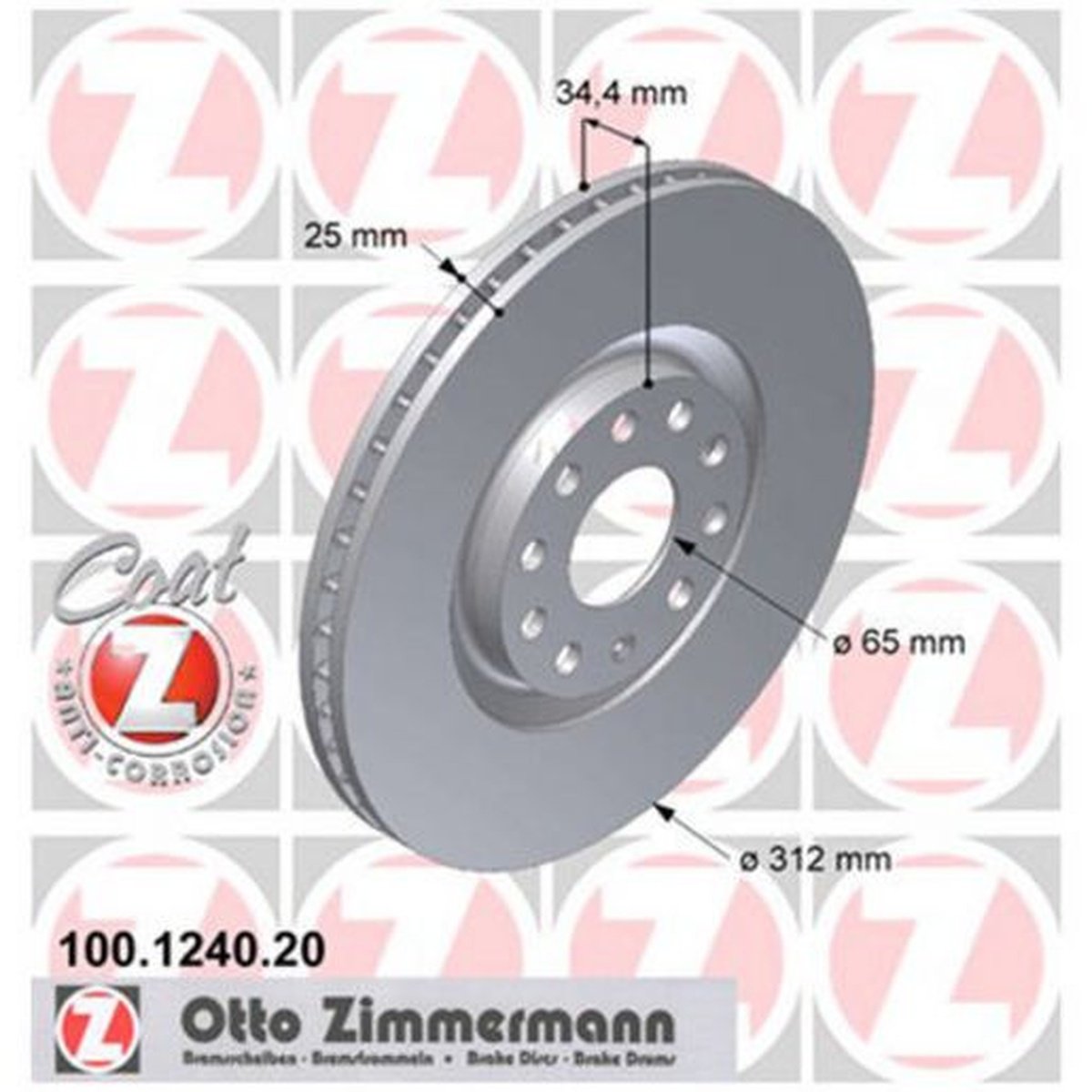 Zimmermann OE Coat Z Brake Rotor Pair 312mm Front 100.1240.20