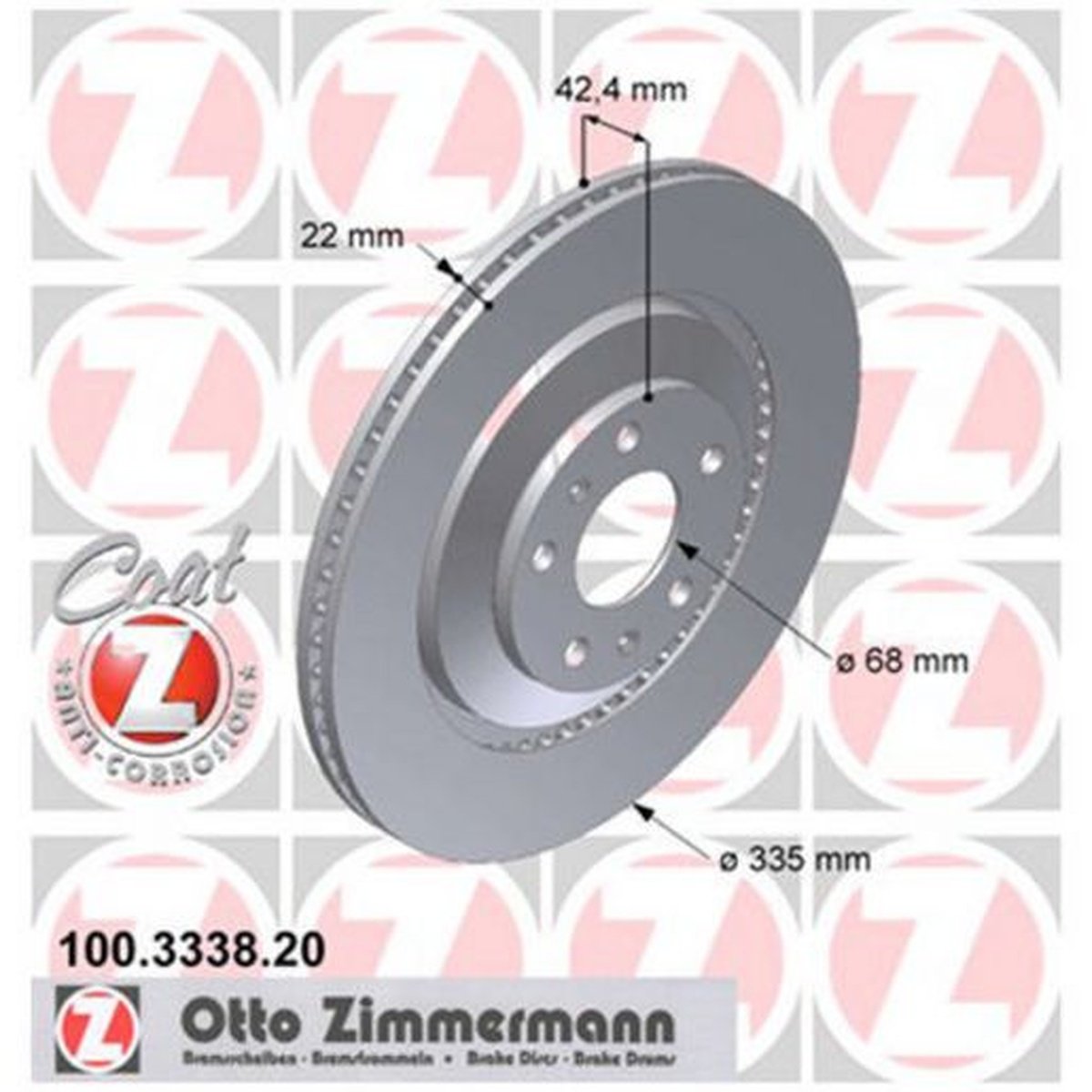 Zimmermann OE Coat Z Brake Rotor Pair 335mm Rear 100.3338.20