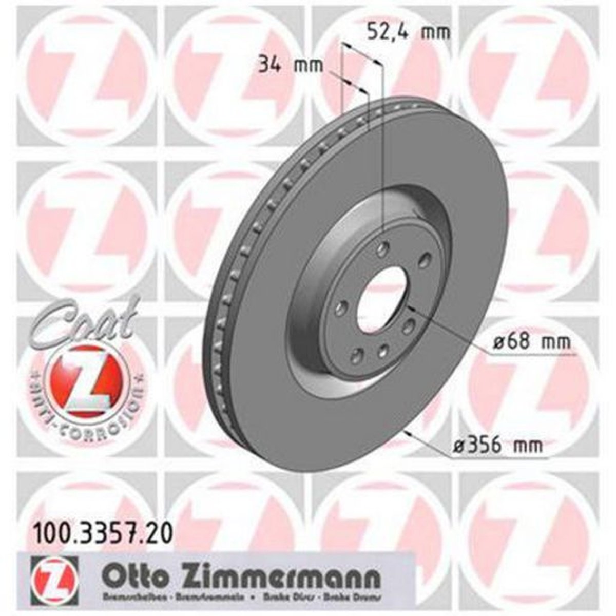 Zimmermann OE Coat Z Brake Rotor Pair 356mm Front 100.3357.20