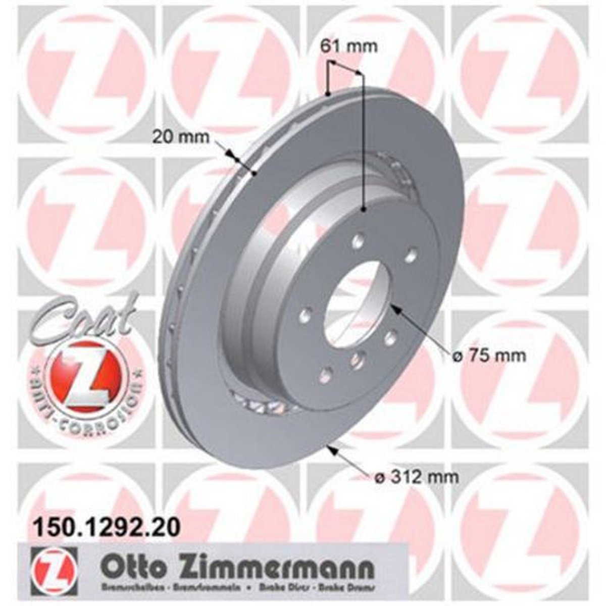 Zimmermann OE Coat Z Brake Rotor 312mm Rear LH 150.1292.20