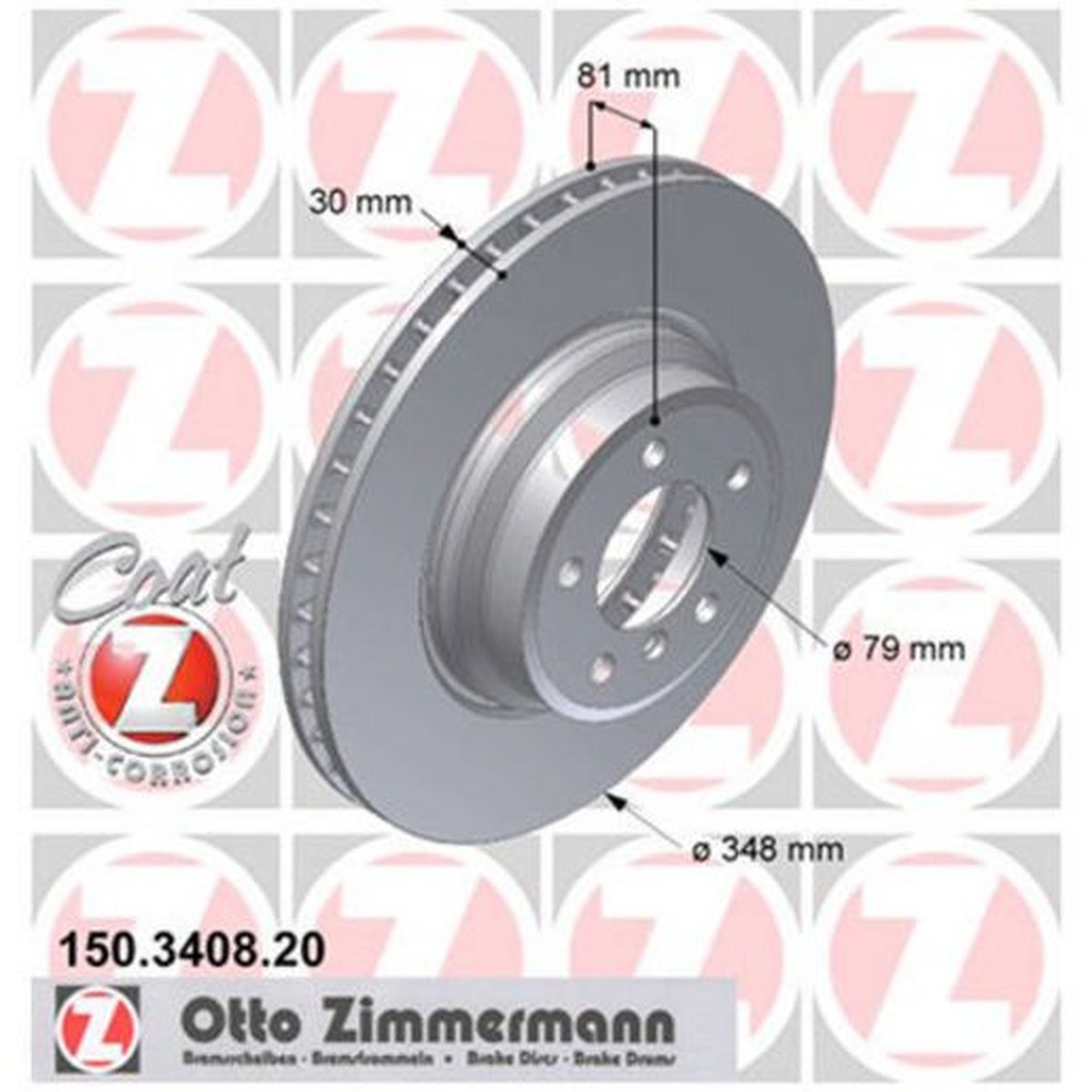 Zimmermann OE Coat Z Brake Rotor Pair 348mm Front 150.3408.20