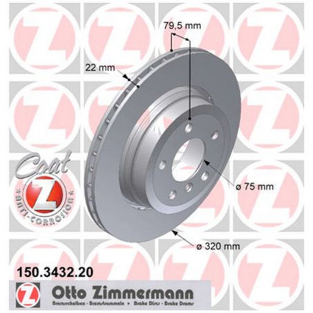Zimmermann OE Coat Z Brake Rotor Pair 320mm Rear 150.3432.20