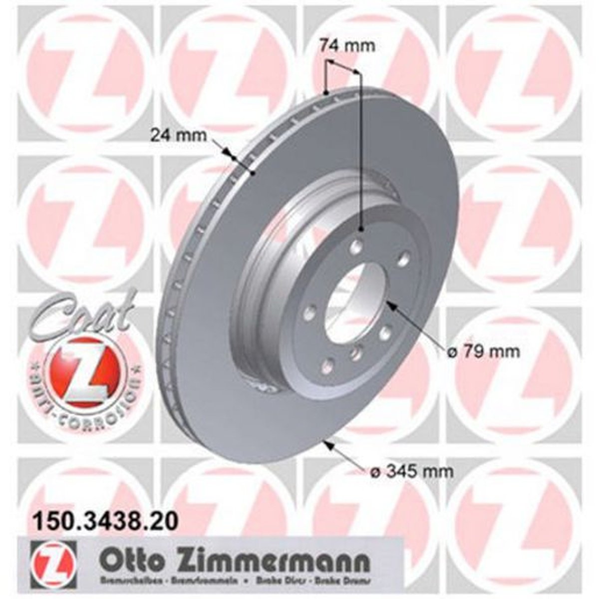 Zimmermann OE Coat Z Brake Rotor Pair 345mm Rear 150.3438.20