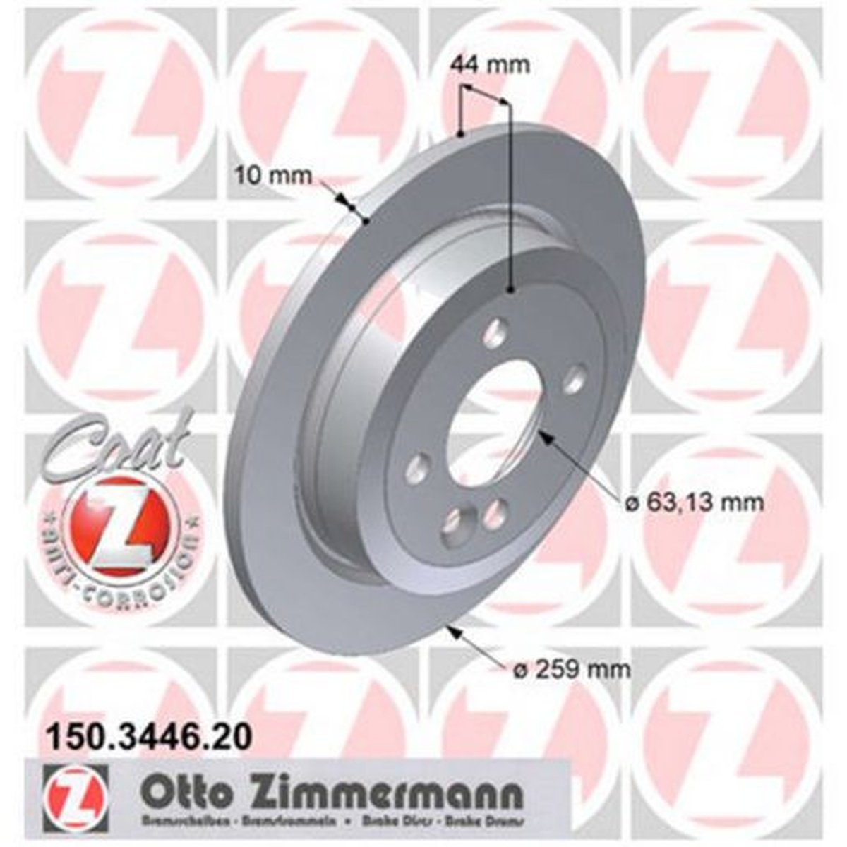 Zimmermann OE Coat Z Brake Rotor Pair 259mm Rear 150.3446.20