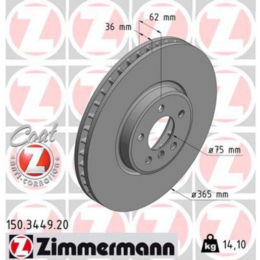 Zimmermann OE Coat Z Brake Rotor Single 365mm Front 150.3449.20