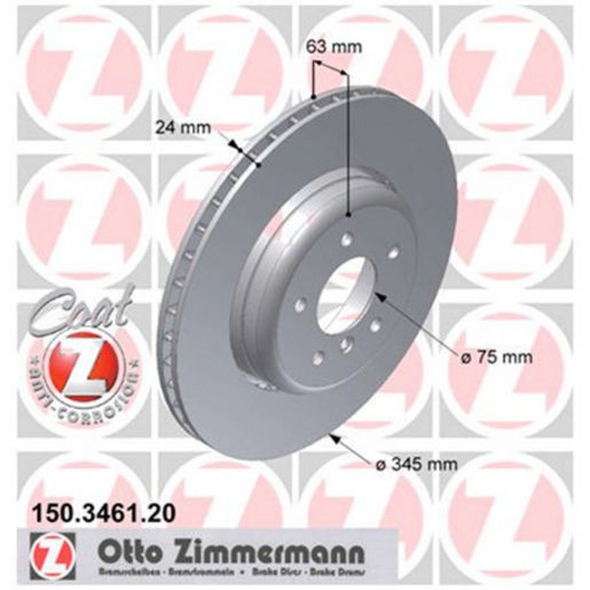 Zimmermann OE Coat Z Brake Rotor Pair 345mm Rear 150.3461.20