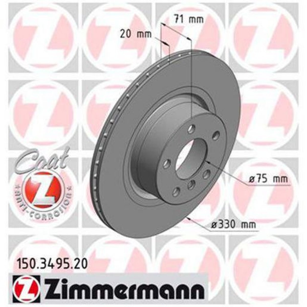 Zimmermann OE Coat Z Brake Rotor Pair 330mm Rear 150.3495.20